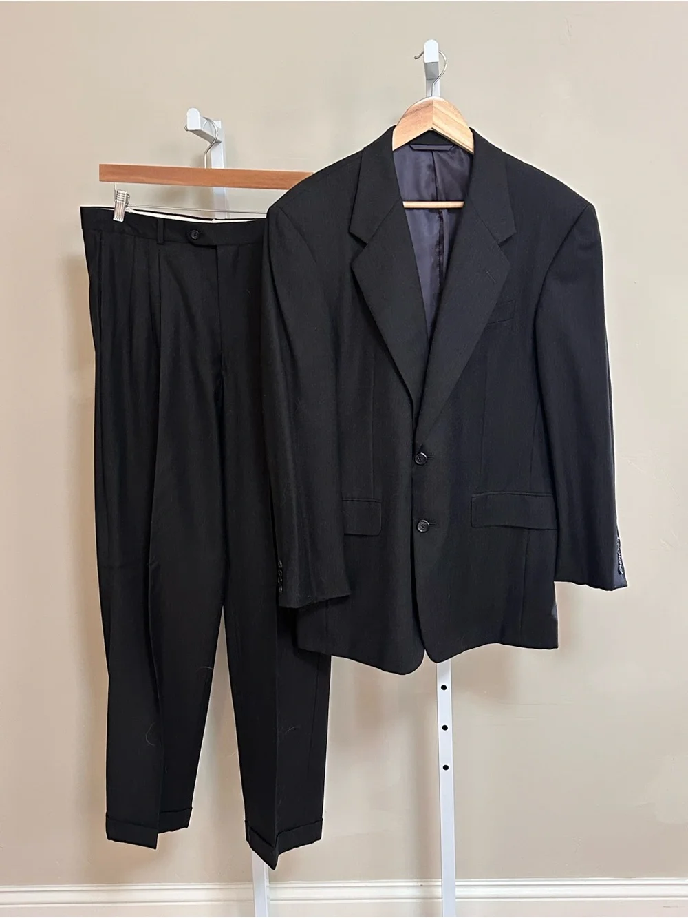 Hickey Freeman Loro Piana Super 120s Wool Suit Men’s 42S Black USA Union Made